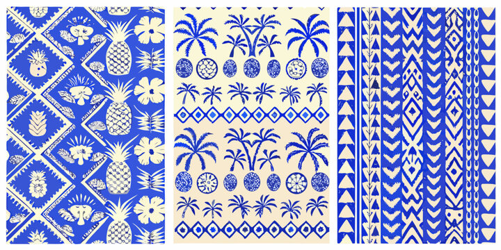 tropical pattern with palm trees pineapples and elephant motifs