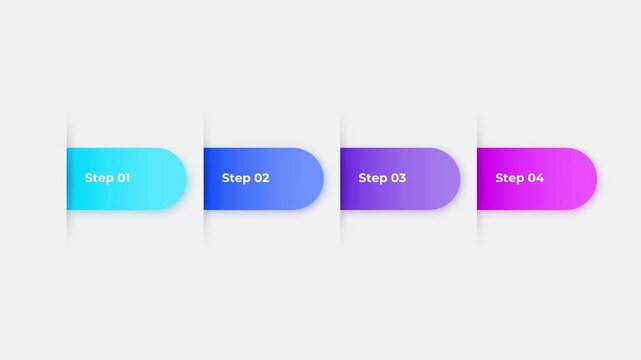 Modern 4-step infographic with horizontal colorful gradient banners on green and white backgrounds. Minimalist labels for business process, workflow, sequence, or presentation timeline design.