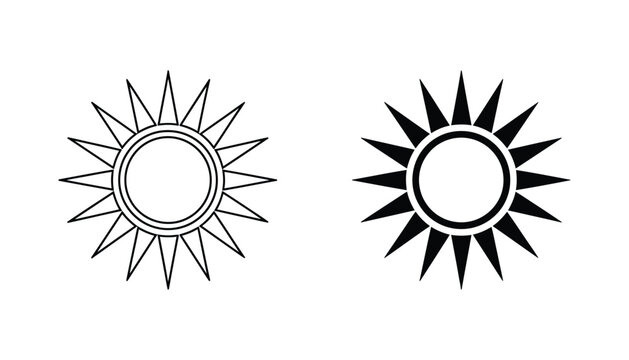 Stylized sun icon outline and solid silhouette graphic vector illustration simple emblem symbol