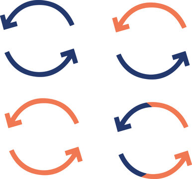 Illustrazione vettoriale di icone con ciclo continuo rappresentato da frecce circolari e simboli di ripetizione. Ideale per processi, aggiornamenti, riciclo, automazione e flussi di lavoro.