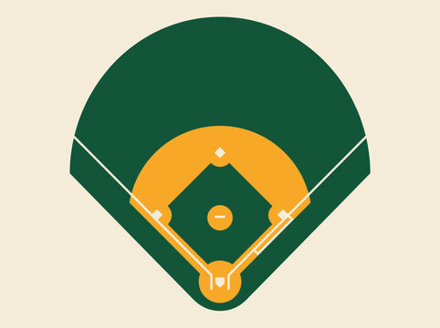 Top View Minimalist Baseball Field Diamond Vector Illustration - Retro Styled Sports Stadium Graphic