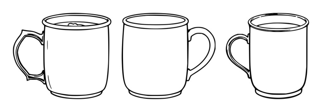 Copper mule mug set with black line art on white background featuring copper mug, line illustration, silhouette with metal and drinkware