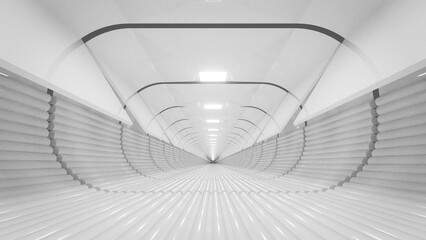 Fototapeta premium Minimal white tunnel corridor with ribbed walls and central perspective