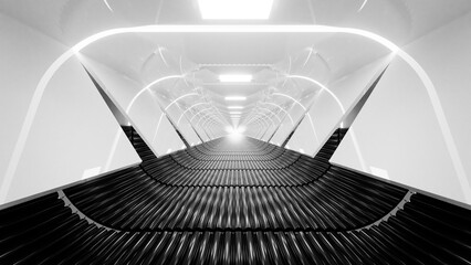 Fototapeta premium Curved white futuristic corridor with black floor and bright symmetry
