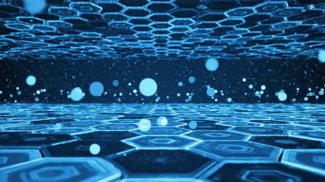Abstract digital network with hexagonal shapes and electric wave