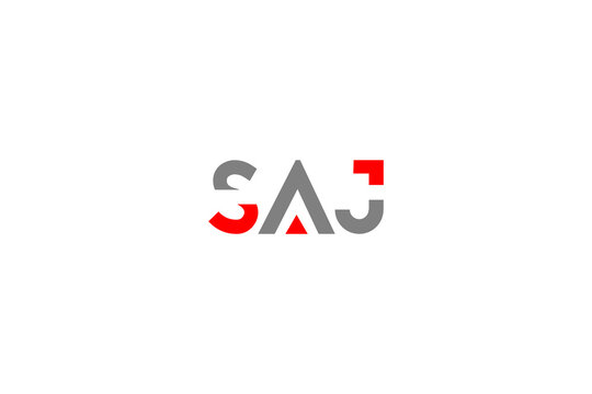 Modern SAJ Geometric Lettermark: Sleek Red & Gray Minimalist Logo Design for Corporate Identity