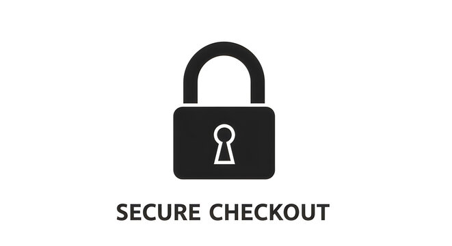 Padlock icon represents a secure checkout process for online retail transactions and digital payments.