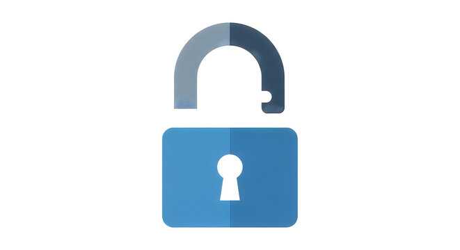 Padlock icon shows an unlocked blue security device with a visible keyhole for protecting digital data and privacy.