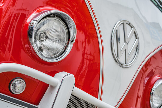 Munich, Germany - April 10: typical old Volkswagen bully at the old town of Munich on April 10, 2024