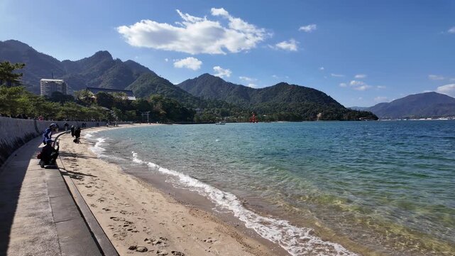 Coastal View of Miyajima Island with Beautiful Blue Sky in Hiroshima