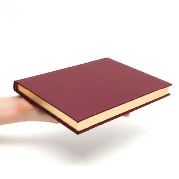 Closed vintage book on hand isolated on white background