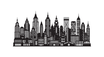 Fototapeta premium New york city skyline silhouette isolated on white background featuring iconic american urban architecture.