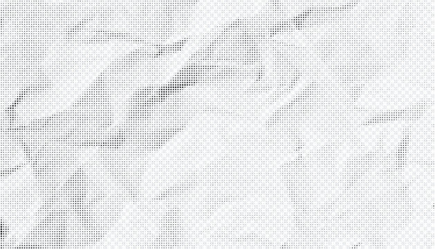 Halftone crumpled paper texture with black a dotted, rough, and wrinkled surface. Wite creased sheet background in comic pop-art style, featuring grainy folds and gritty distressed details.