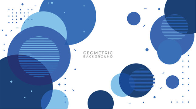 Abstract Geometric Background with Overlapping Blue Circles Transparent Tech Shapes and Minimalist Grid Patterns for Modern Business Branding and Digital Corporate Identity