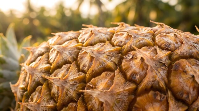 Extreme macro of pineapple husk showing geometric pattern and golden texture