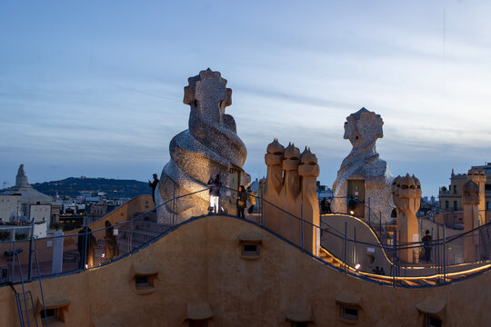 Barcelona, Spain January 1 2026 : La Pedrera - Casa MILA,  Roof of La Pedrera house in Barcelona