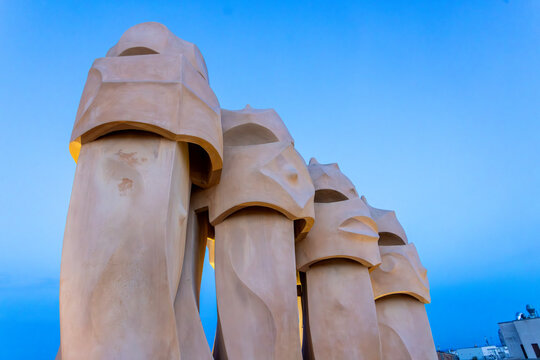 Barcelona, Spain January 1 2026 : La Pedrera - Casa MILA,  Roof of La Pedrera house in Barcelona