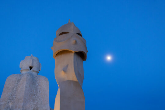 Barcelona, Spain January 1 2026 : La Pedrera - Casa MILA,  Roof of La Pedrera house in Barcelona
