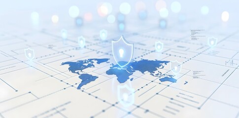 Obraz premium Glowing blue global network connection map on white background