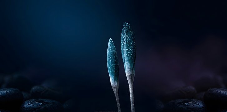 Close up of futuristic robotic legs standing in dark water