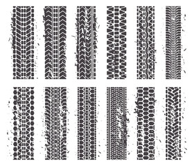Tire marks Car tire dirty grunge texture treads automobile or motorcycle tire traks set © Sergio
