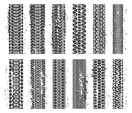 Tire marks Car tire dirty grunge texture treads automobile or motorcycle tire traks set