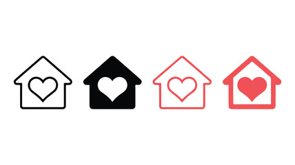 Fototapeta premium A set of four minimalist house icons with hearts symbolize love and home