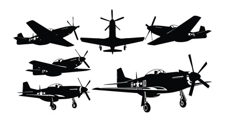 World war ii fighter plane silhouettes on a white background © Nayem