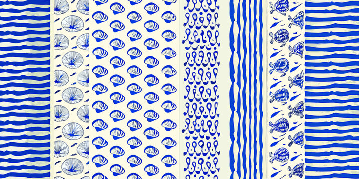 blue and white seashell pattern seamless nautical design
