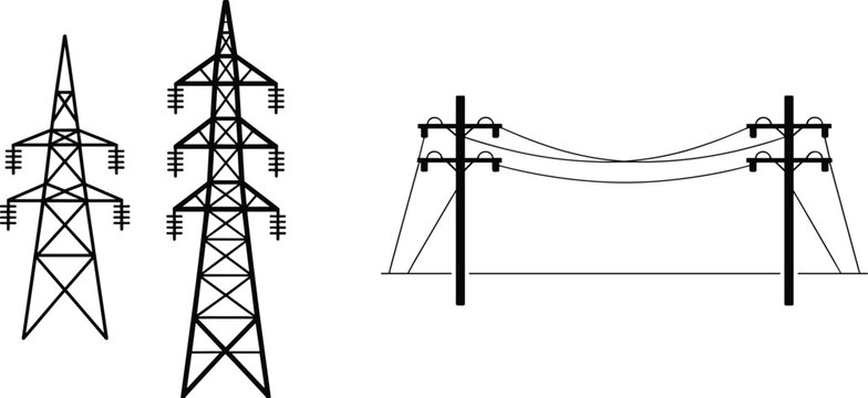 Electrical Transmission Towers and Utility Poles with Power Lines Keywords: electricity, power, transmission, distribution, tower, pylon