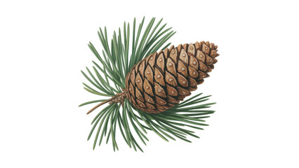 Realistic pine cone with green needle leaves on small branch isolated on white background natural botanical illustration © omor