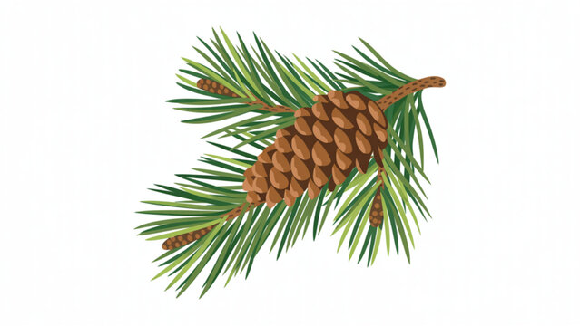 Simple pine cone and pine needle twig outline vector set in modern minimal line style isolated botanical element