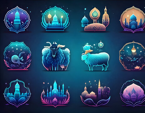 Modern Gradient Eid al-Adha Islamic Icon Set