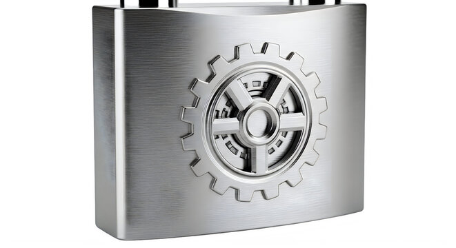 Secure metal safe box with intricate gear lock mechanism isolated on transparent background transparent background