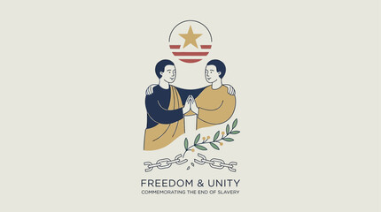 Fototapeta premium Military personnel in uniform holding hands under freedom and unity emblem with laurel wreath