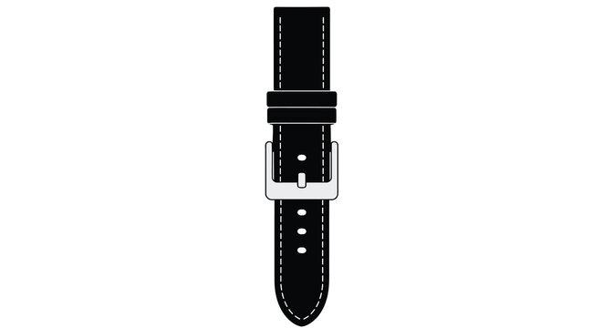 Black leather watch strap with silver buckle