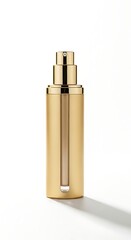 Naklejka premium Luxurious gold dispenser bottle with spray nozzle on white background