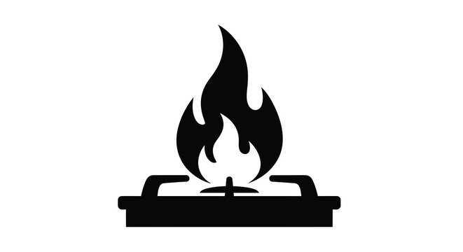 Black silhouette of a gas stove burner with flame
