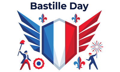 Fototapeta premium Bastille Day Celebration with French Flag and Fireworks