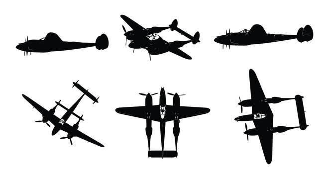 World war ii fighter plane silhouettes on a white background