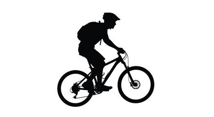 Obraz premium Silhouette of a cyclist riding a mountain bike with a backpack