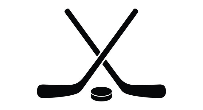 Ice hockey sticks and puck graphic