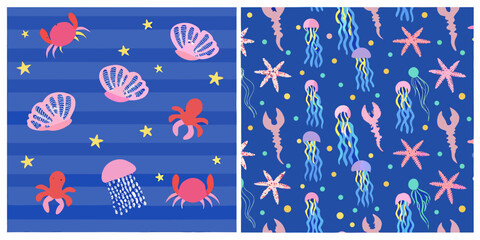marine life pattern with seashells crabs jellyfish and starfish © Ganesh