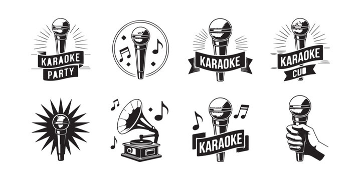 Vintage Karaoke Party Logo and Icon Collection