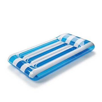 Inflatable pool float mattress, blue and white, isolated on white background
