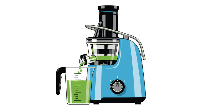 Electric cold press juicer machine with a pitcher of fresh green vegetable juice ready for a healthy lifestyle.