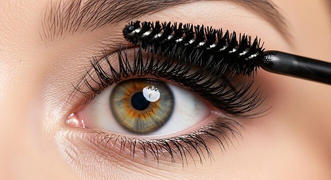 Macro shot of an eye being enhanced with mascara application