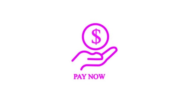 pay now button animation with hand holding dollar sign on white background online payment finance transaction concept 4k motion graphic