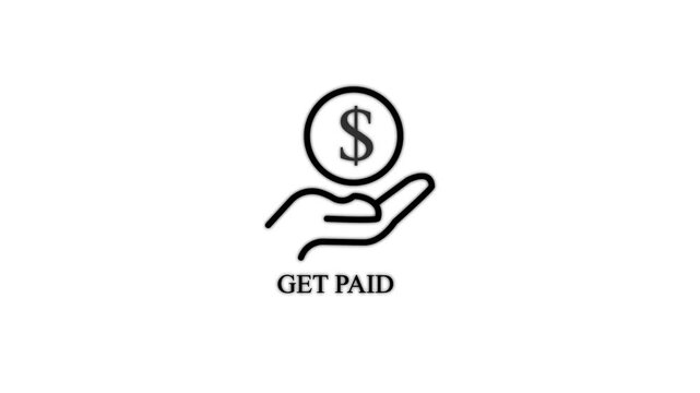 get paid button animation with hand holding dollar sign on white background online payment finance transaction concept 4k motion graphic