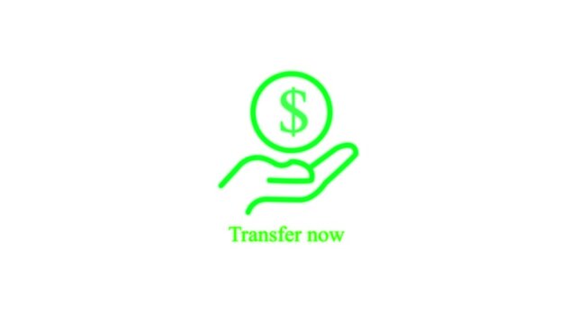 transfer now button animation with hand holding dollar sign on white background online payment finance transaction concept 4k motion graphic